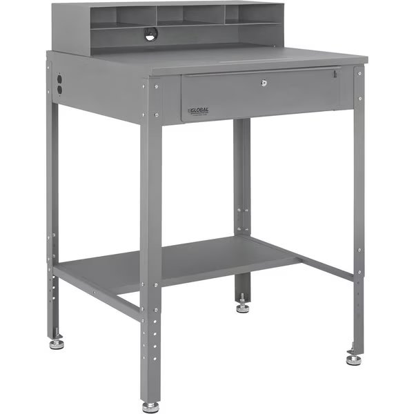 Flat Top Shop Desk w Pigeonhole Compartments, 34-1/2W x 30D, Gray, Global Industrial, Mfr#: 319392